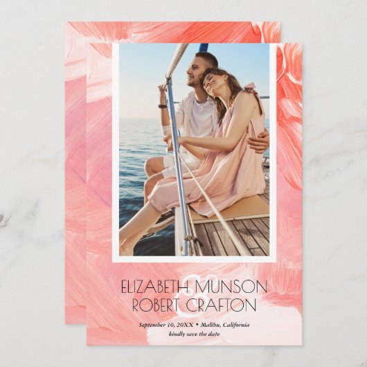 Stilvolles Foto Hochzeitskorallen Save the Date (Vorne/Hinten)