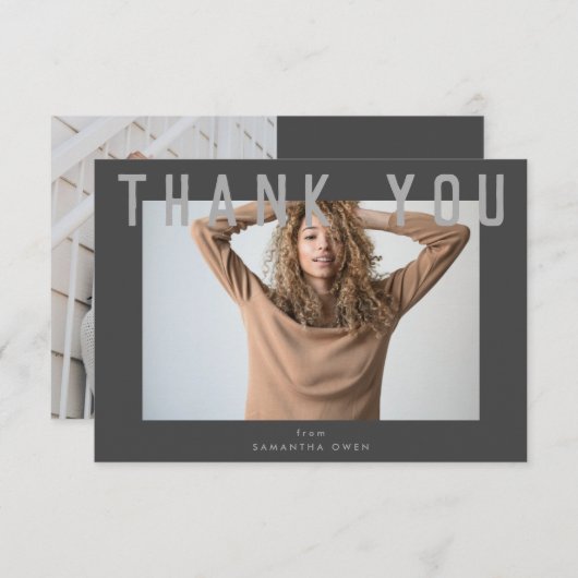 stilvolles Foto mit grau-schicker Note Dankeskarte (Vorne/Hinten)