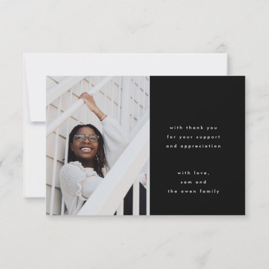 stilvolles Foto mit schwarzem Chic Dankeskarte (Rückseite)