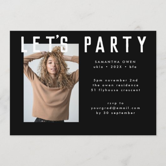 stilvolles Foto mit schwarzem Chic Mod Party Einladung (Vorderseite)