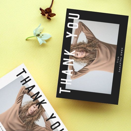 stilvolles Foto mit weißem Chic Dankeskarte