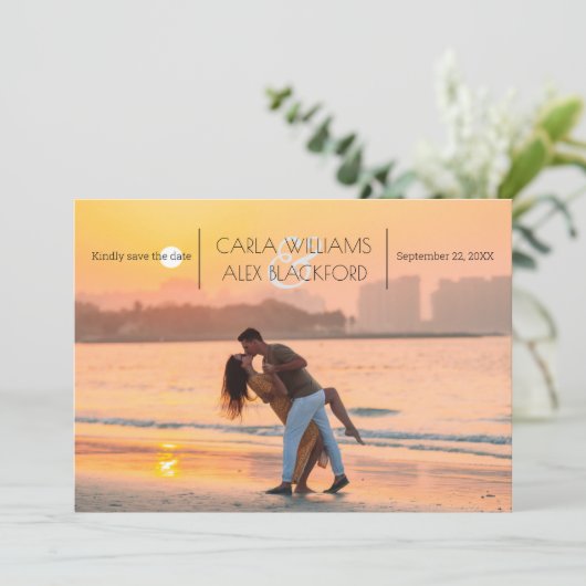 Stilvolles Foto Moderne Hochzeit rettet das Datum Save The Date (Stehend Vorderseite)