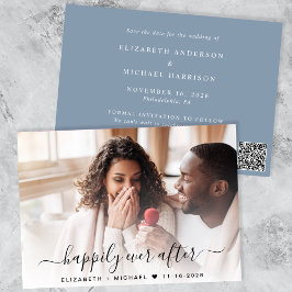 Stilvolles Foto QR Code Dusty Blue Wedding Save The Date