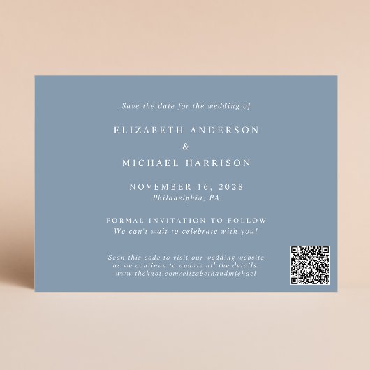 Stilvolles Foto QR Code Dusty Blue Wedding Save The Date