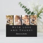 Stilvolles Foto Strip Modern White on Black Weddin Dankeskarte (Stehend Vorderseite)
