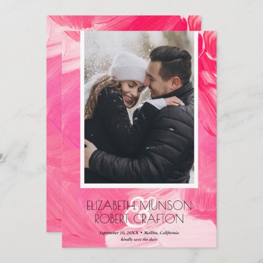 Stilvolles Foto Wedding Pink Save the Date (Vorne/Hinten)