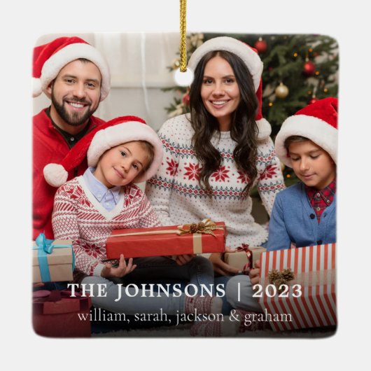 Stilvolles Foto Weihnachten Keramikornament (Rückseite)