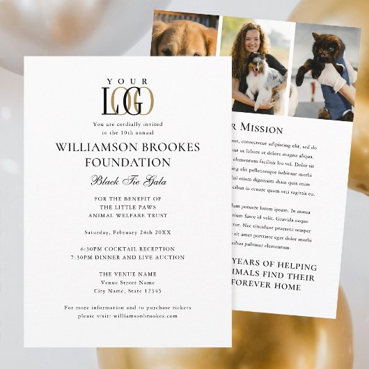 Stilvolles Gala Custom Event Logo Foto Weiß Schwar Einladung