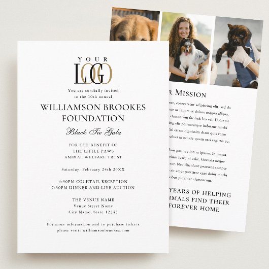 Stilvolles Gala Custom Event Logo Foto Weiß Schwar Einladung