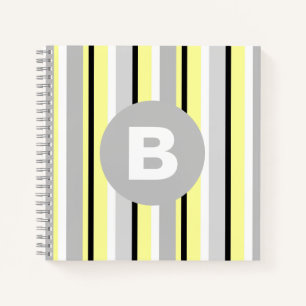 Stilvolles gelb und grau gestreiftes Monogramm Notizblock