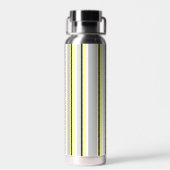 Stilvolles gelb und grau gestreiftes Monogramm Trinkflasche (Rückseite)