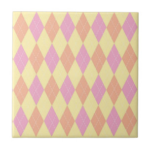 Stilvolles gelbes orange-pinkes Argyle-Muster Fliese