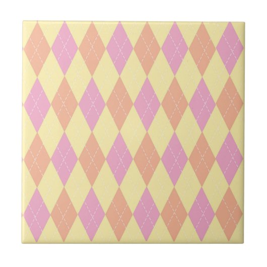 Stilvolles gelbes orange-pinkes Argyle-Muster Fliese (Vorderseite)