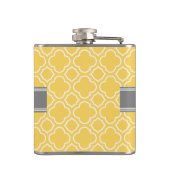 Stilvolles gelbes Quatrefolienmuster mit Namen Flachmann (Rückseite)