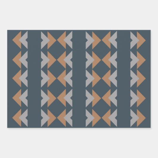 Stilvolles geometrisches Kilim Navy Blue Brown Mus Geschenkpapier Set (Vorderseite 3)