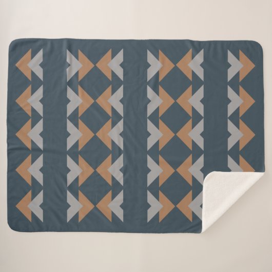 Stilvolles geometrisches Kilim Navy Blue Brown Mus Sherpadecke (Vorderseite (Horizontal))