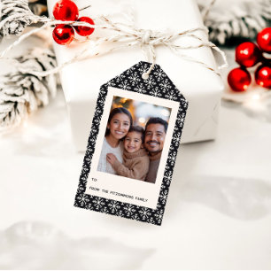 Stilvolles geometrisches Schwarz-Weiß-Foto-Weihnac Geschenkanhänger