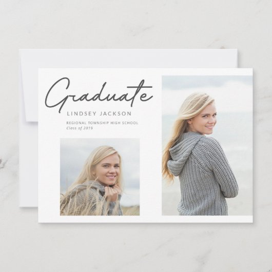 Stilvolles, glattes Pen-Script mit 2-Foto Ankündigung (Vorderseite)