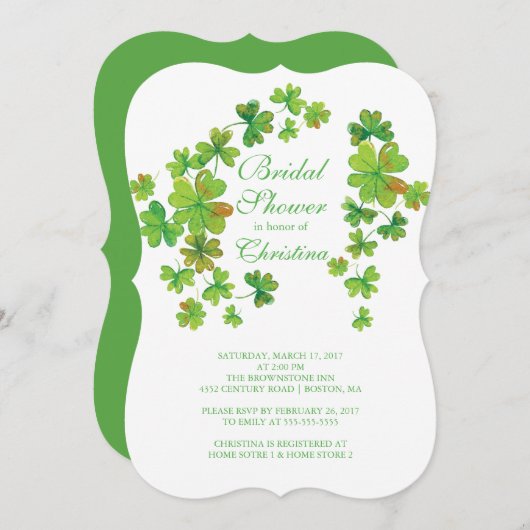 Stilvolles Glück des irischen Kleeblatt-Brautparty Einladung (Vorne/Hinten)