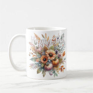 Stilvolles glückliches Herbst-Kürbis-Blumenstrauß- Kaffeetasse