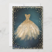 Stilvolles Gold Dress Tiara, Diamonds Quinceañera Einladung (Rückseite)