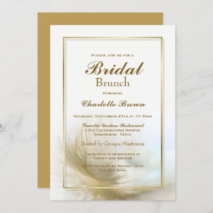Stilvolles Gold Feather Bridal Brunch Einladung