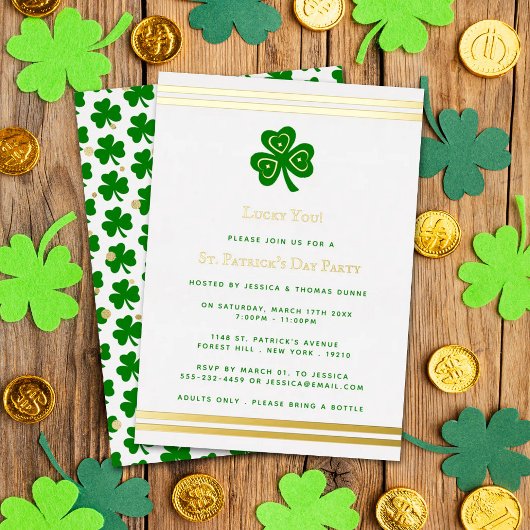 Stilvolles Gold Foil St. Patrick's Day Party Folieneinladung