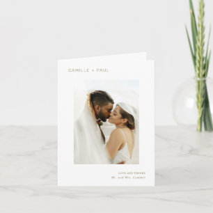 Stilvolles Gold Foto Minimalistisch Wedding Dankeskarte