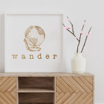Stilvolles Gold Globe Wander Zitat für Reisende Poster<br><div class="desc">Ein modernes minimalistisches Design eines coolen,  zeichnend Globus und das Wort wandern in einem Imitat Gold Stil.</div>
