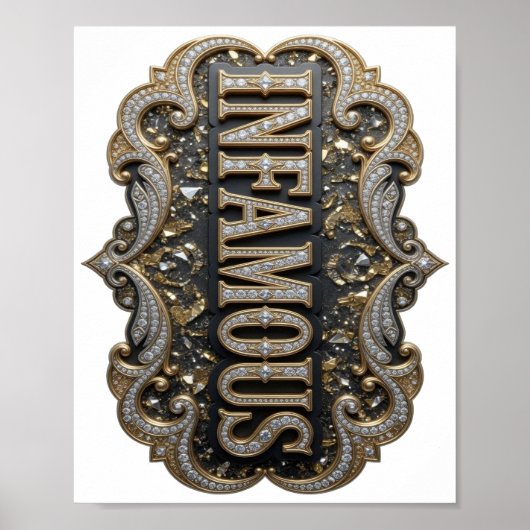 Stilvolles Gold INFAMOUS Fettes Design Poster (Vorne)