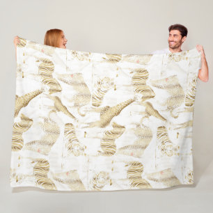 Stilvolles Gold Jungle Wild Animals Muster Fleecedecke
