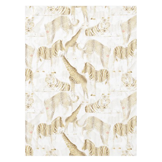 Stilvolles Gold Jungle Wild Animals Muster Tischdecke (Vorderseite)