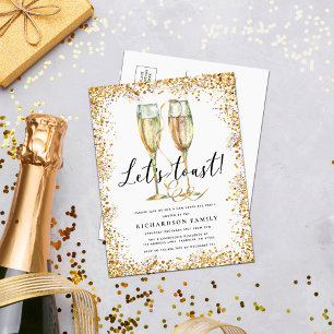 Stilvolles Gold New Years Party Einladungspostkarte