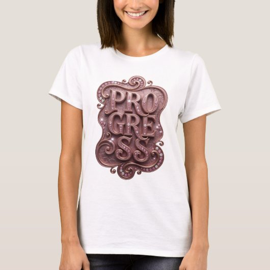 Stilvolles Gold PROGRESS Grafikdesign T-Shirt (Vorderseite)
