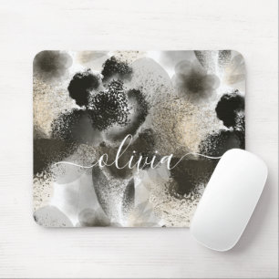 Stilvolles Gold-Schwarz-Blumen-Signatur-Monogramm Mousepad