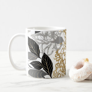 Stilvolles Gold-, Schwarz- und Grau-Blatt-Reben-De Kaffeetasse