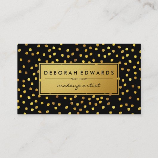 Stilvolles Gold Speck Pattern Schwarz mit Golden L Visitenkarte (Vorderseite)