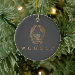 Stilvolles Gold- und Black Globe Wander Quote Keramik Ornament