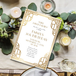 Stilvolles Gold und White Gatsby 30. Geburtstag Pa Einladung