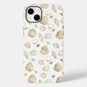 Stilvolles Gold White Seashells Muster Case-Mate iPhone 14 Plus Hülle