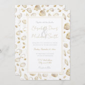 Stilvolles Gold White Seashells Muster Einladung (Vorne/Hinten)