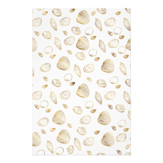 Stilvolles Gold White Seashells Muster Fotodruck (Vorne)
