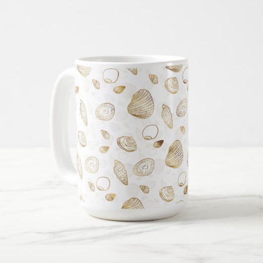 Stilvolles Gold White Seashells Muster Kaffeetasse (Vorderseite Links)