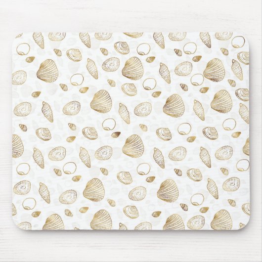 Stilvolles Gold White Seashells Muster Mousepad (Vorne)