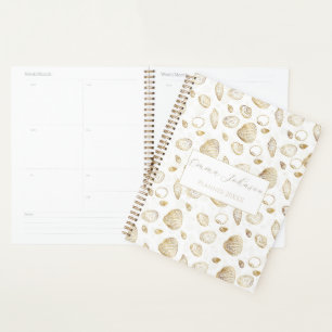 Stilvolles Gold White Seashells Muster Planer