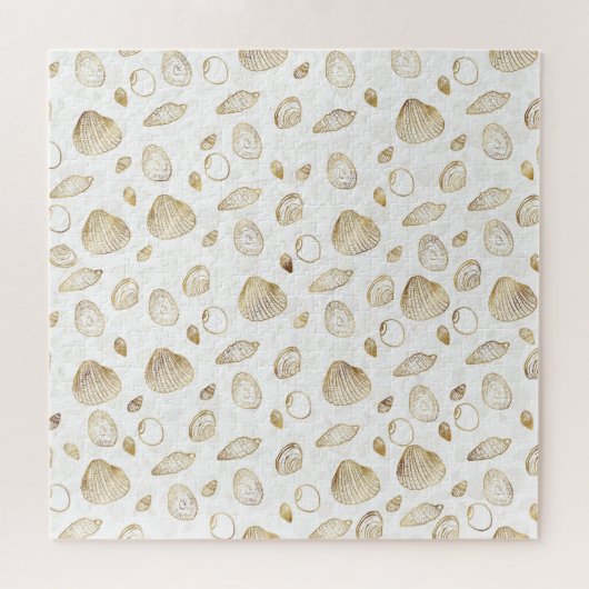 Stilvolles Gold White Seashells Muster Puzzle (Horizontal)