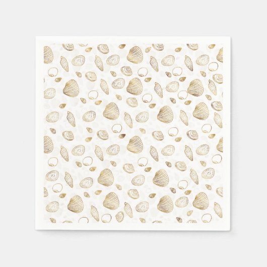 Stilvolles Gold White Seashells Muster Serviette (Vorderseite)