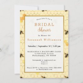 Stilvolles Gold Yellow Bees Honeycomb Brautparty Einladung