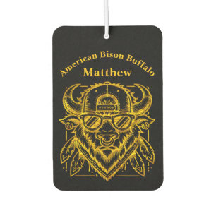 Stilvolles Goldenes Bison mit Sonnenbrille und Hut Autolufterfrischer