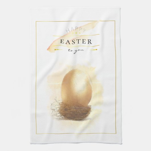 Stilvolles Goldenes Ei | Happy Easter Pencil Art Geschirrtuch (Vertikal)
